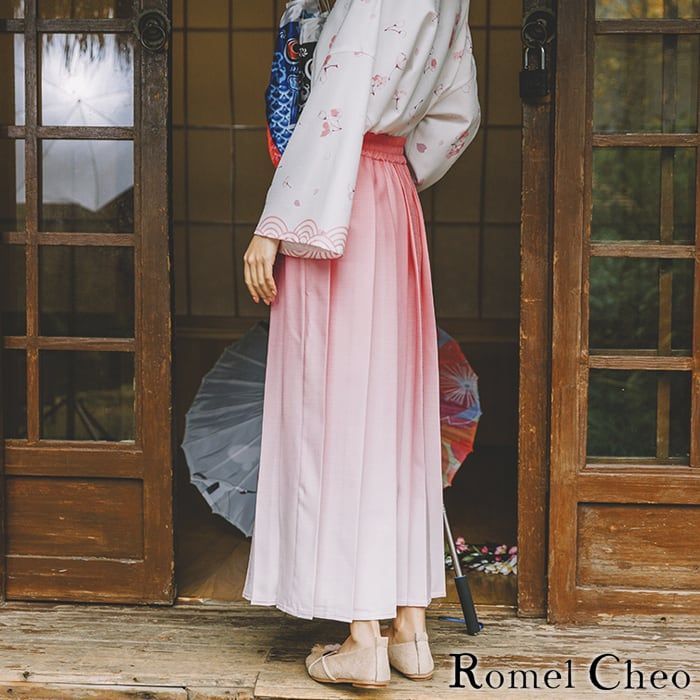 RomelCheo リボン 袴パンツ ピンク プリーツ ワイド ガウチョ
