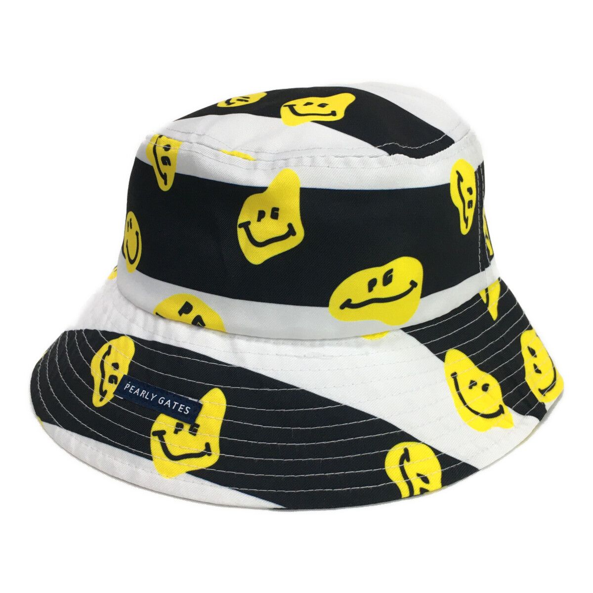 パーリーゲイツ PEARLY GATES バケットハット フリー 白|黒 スマイル総柄 ストライプ