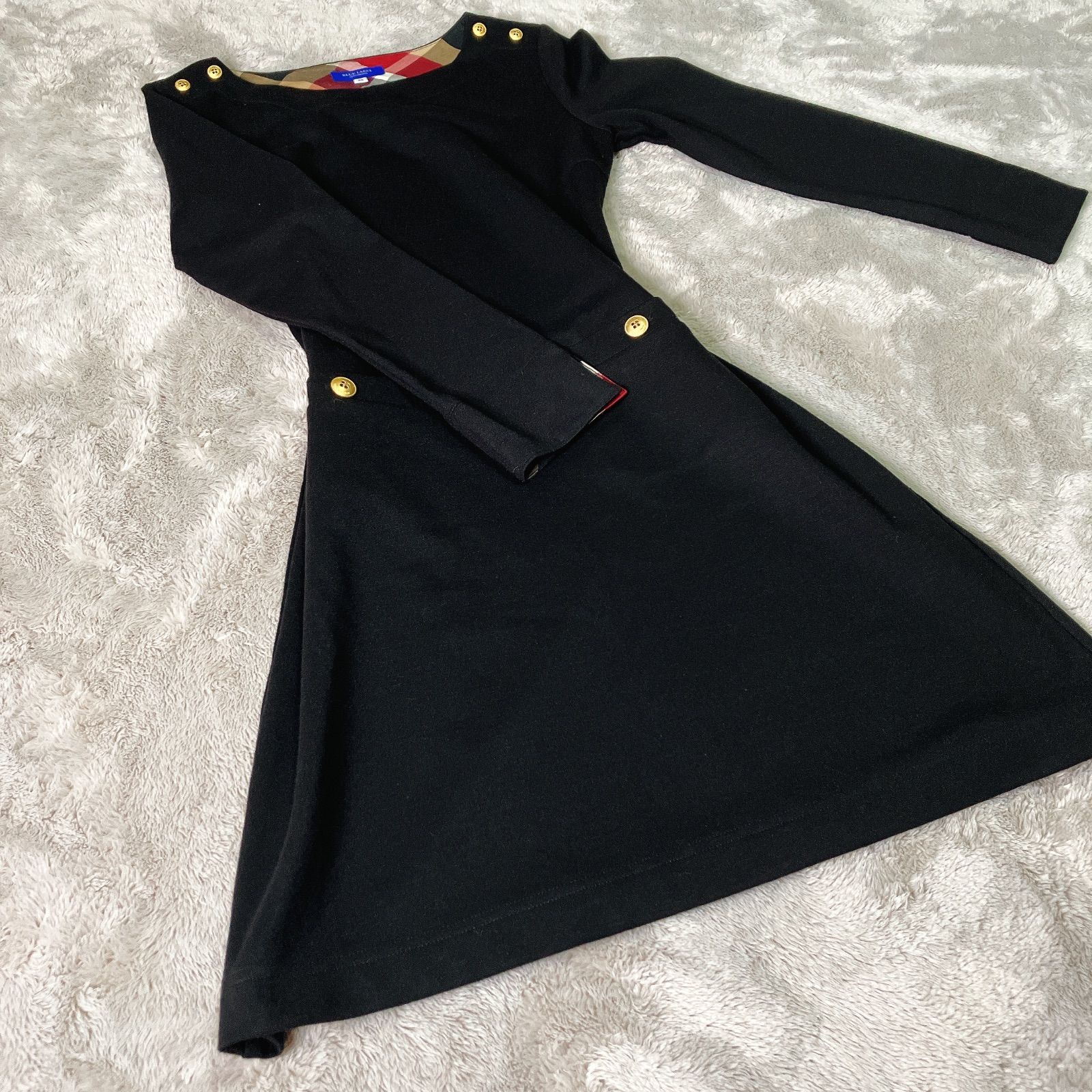 ブルーレーベル クレストブリッジ ワンピース 黒 チェック柄 裏地付き