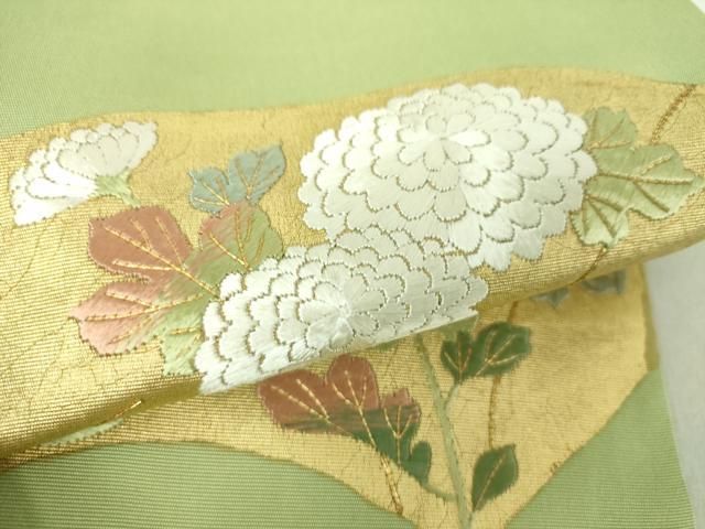 平和屋着物○塩瀬 九寸名古屋帯 駒刺繍 地紙花文 金彩 正絹 逸品