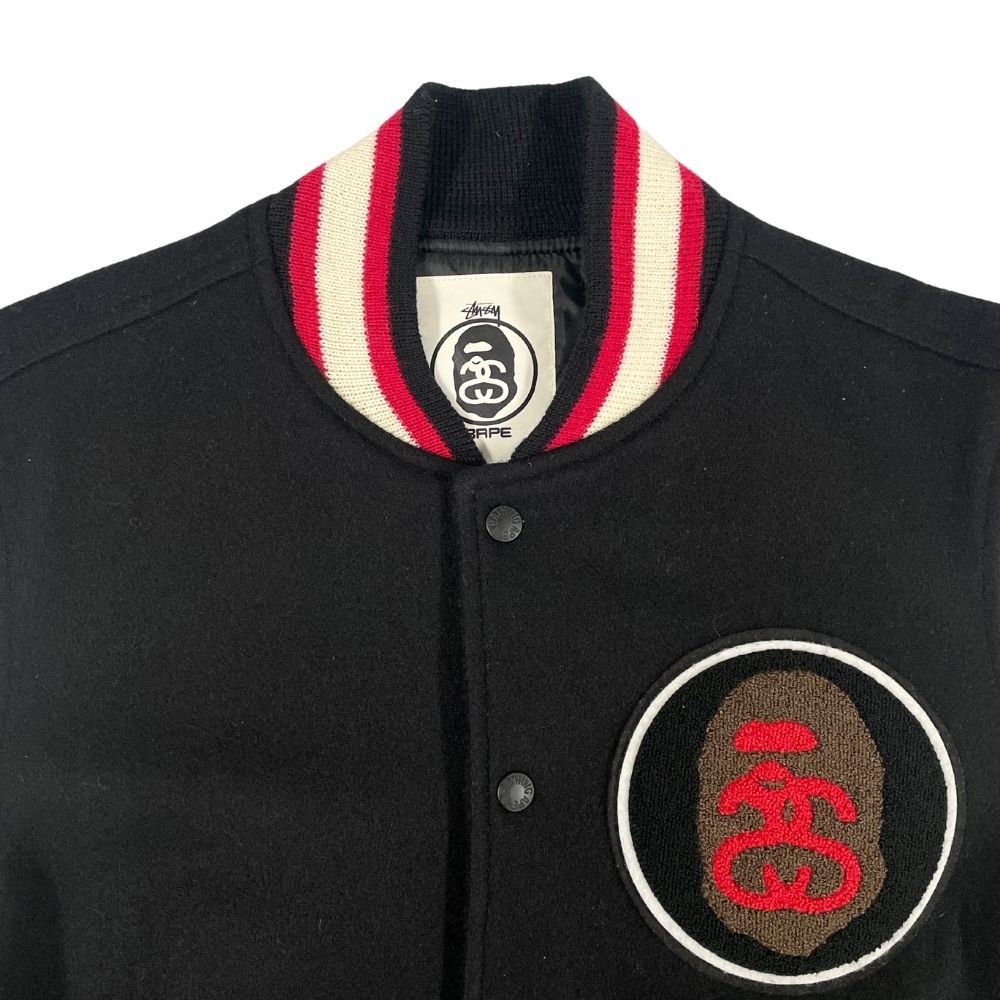 STUSSY ステューシー × BAPE 袖革 スタジャン ブラック サイズL