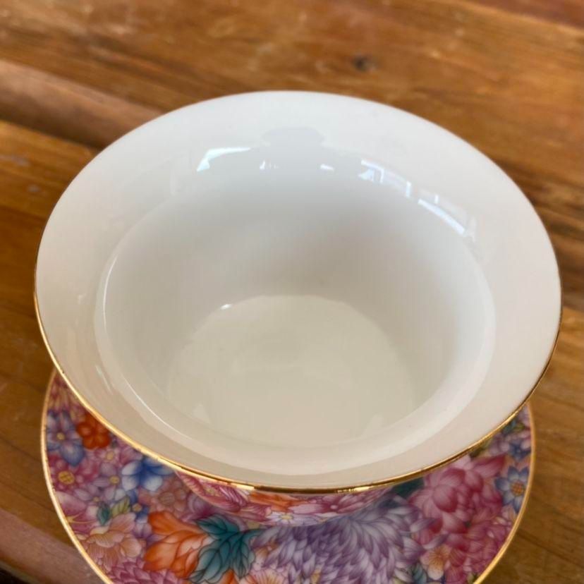 中国茶器 景徳鎮 琺瑯彩万花馬蹄三才蓋碗 茶杯 煎茶器 新品未使用 中国茶器 景徳鎮 琺瑯彩万花馬蹄三才蓋碗 茶杯 煎茶器 新品未