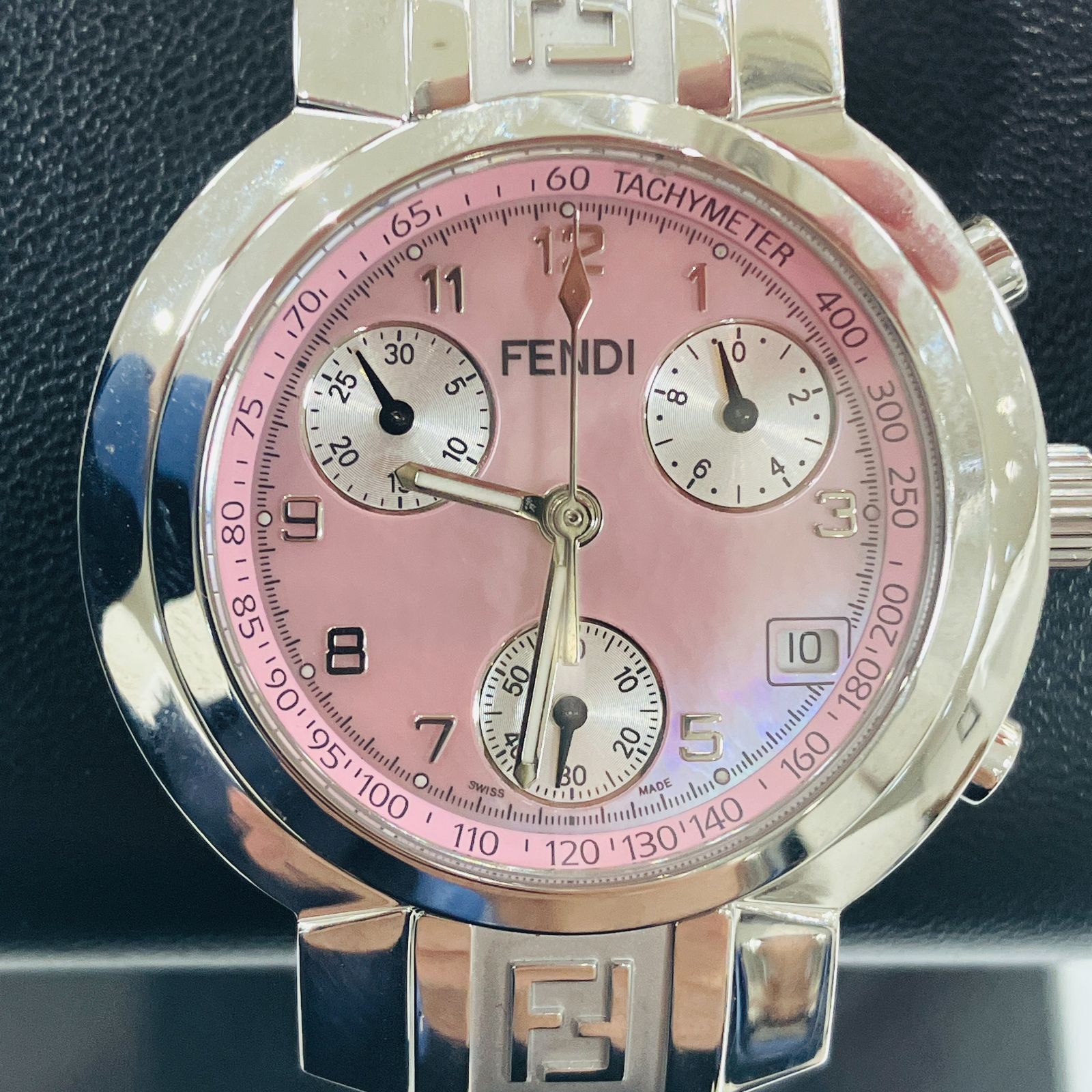 フェンディ 腕時計 4500L クオーツ ピンク文字盤 ステンレススチール
