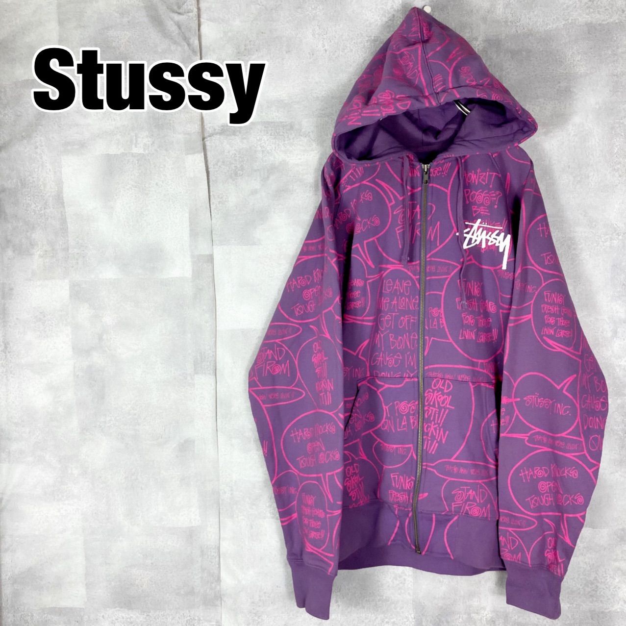 希少デザイン☆Stussy ジップパーカー 総柄 パープル Mサイズ - メルカリ
