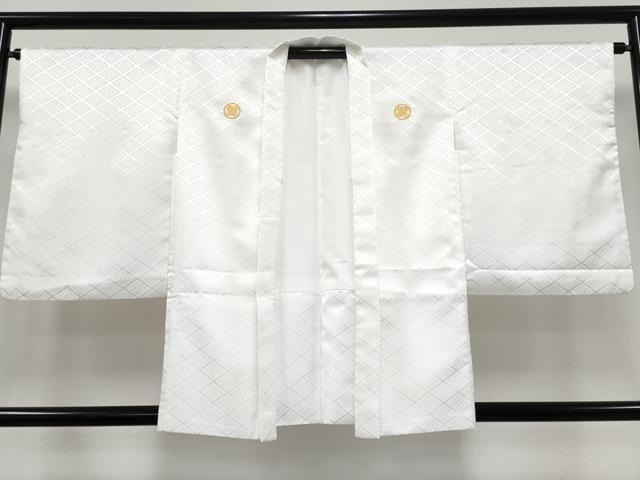 平和屋着物 上 男性 袴下着物 紋付き羽織セット 舞台衣装 菱地紋 白地 洗える着物 s 5
