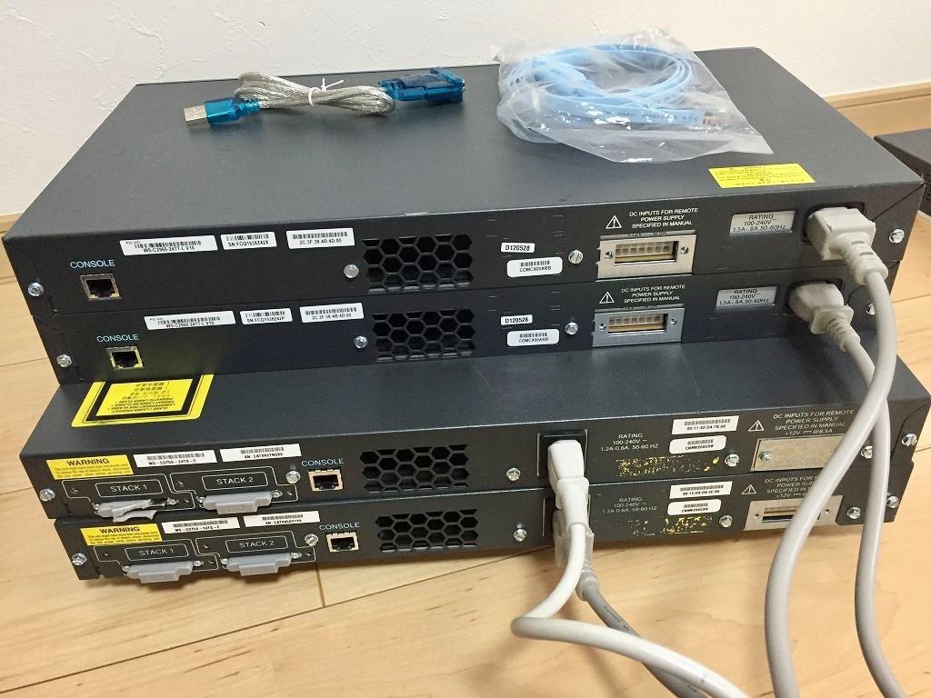 【CCNA、CCNP】4台セットCiscoL3L2スイッチ3750、2960USB変換ケーブル新品