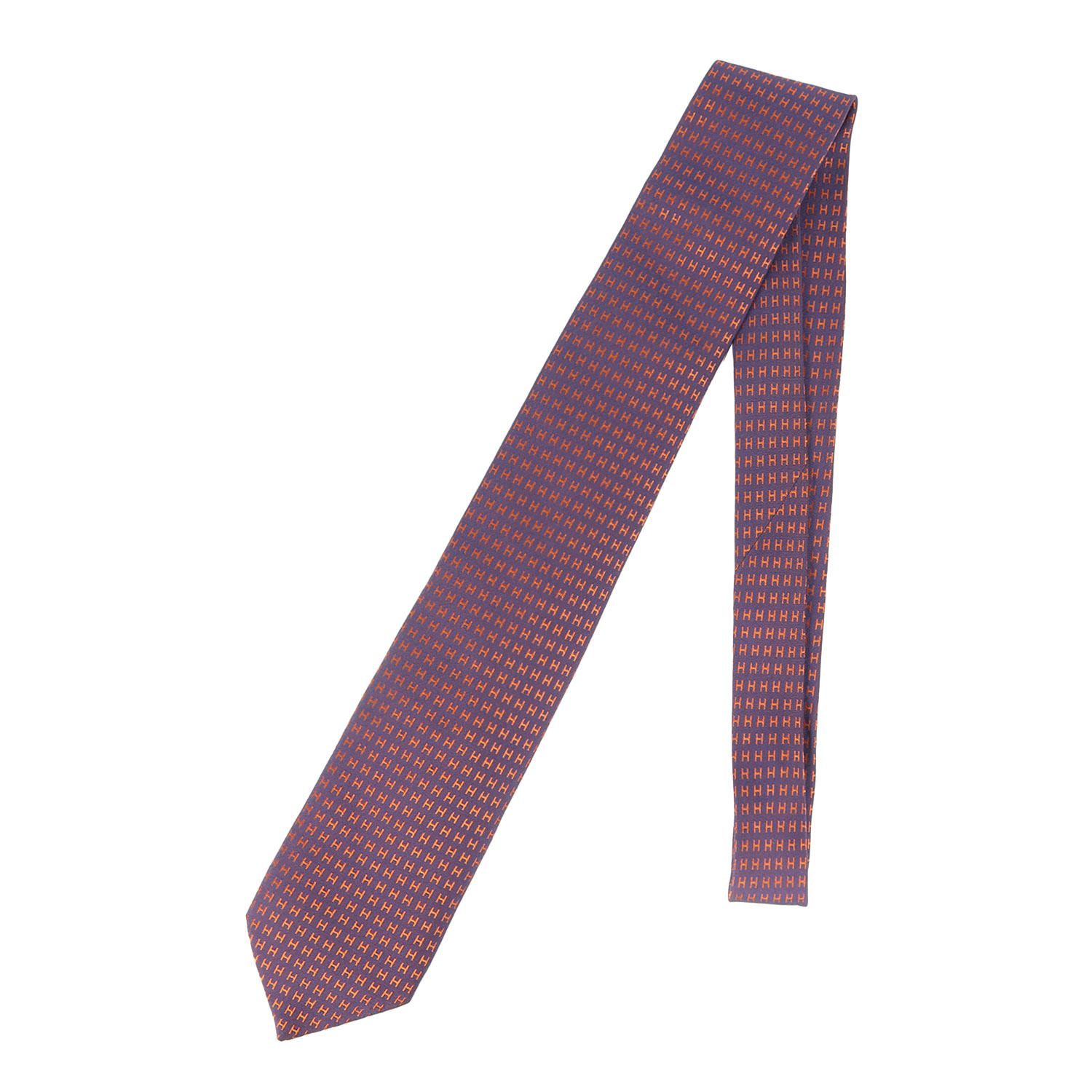 HERMES エルメス ネクタイ ファソネH ジャガード シルク ネクタイ フランス製 H織り FACONNEE H パープル オレンジ ブランド ファッション アイテム 小物 メンズ