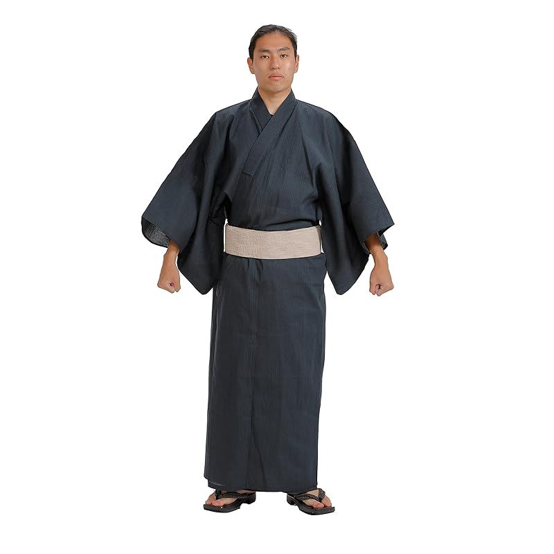 江戸てん メンズ浴衣しじら織り 2点セット 紺705 LL