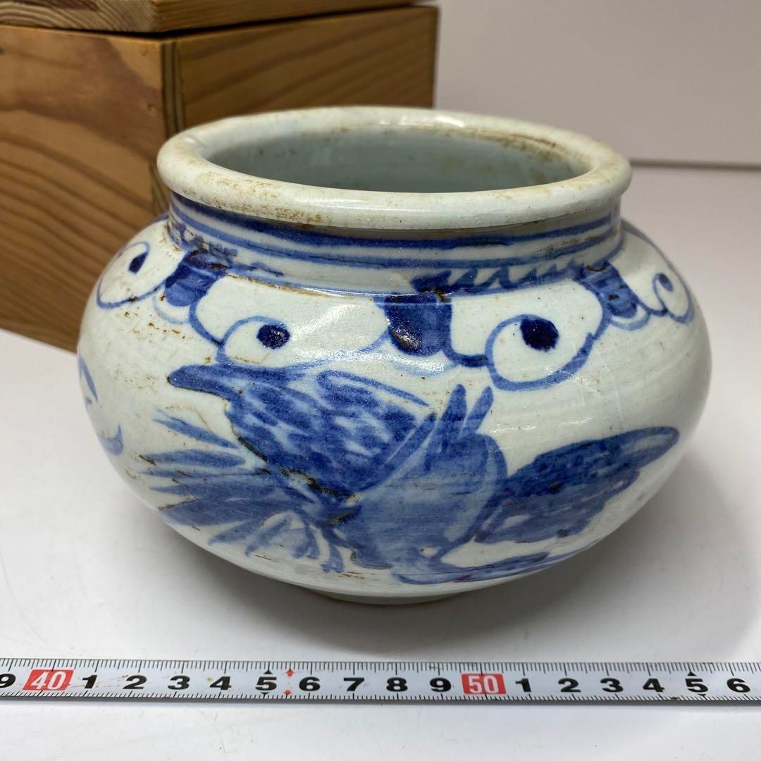 ・李朝　染付青華つぼ　タエサ　木箱付　東さ5-0809③ 李朝 染付青華つぼ タエサ 木箱付 東さ5-0809③ - メルカリ