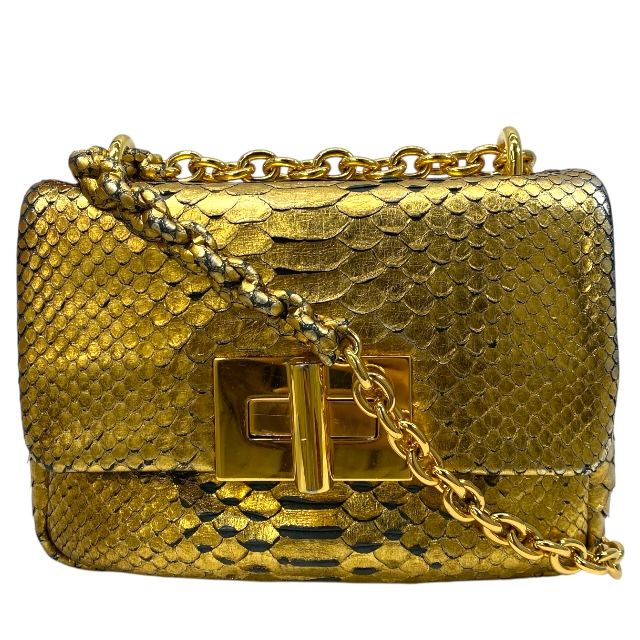 トムフォード ナタリア ターンロック ゴールド パイソン チェーン ショルダーバッグ レザー TOM FORD