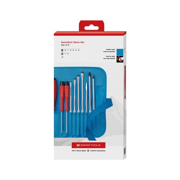 PB SWISS TOOLS ピービースイスツールズ 9本組 差替式ドライバーセット ロールケース ターコイズ 付 ペーパーボックス入 8218.TUCBB
