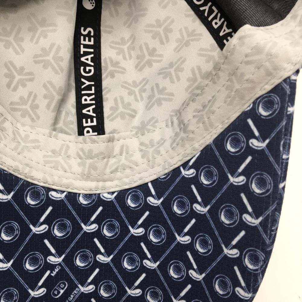パーリーゲイツ キャップ ネイビー×白 ゴルフクラブ総柄 立体ロゴ FR ゴルフウェア モデル PEARLY GATES LLC-HASEGAWATOSO_COM