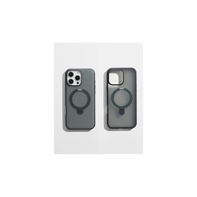 TORRAS iPhone 16 Pro 用 ケース 超剛性｜360° ゼンマイ式スタンド × 10 万回開閉耐久 米軍規格 縦横両対応 リング付き マグネット搭載 ワイヤレス充電対応 耐衝撃 防指紋 半透明 Ostand Spin ブラック 1