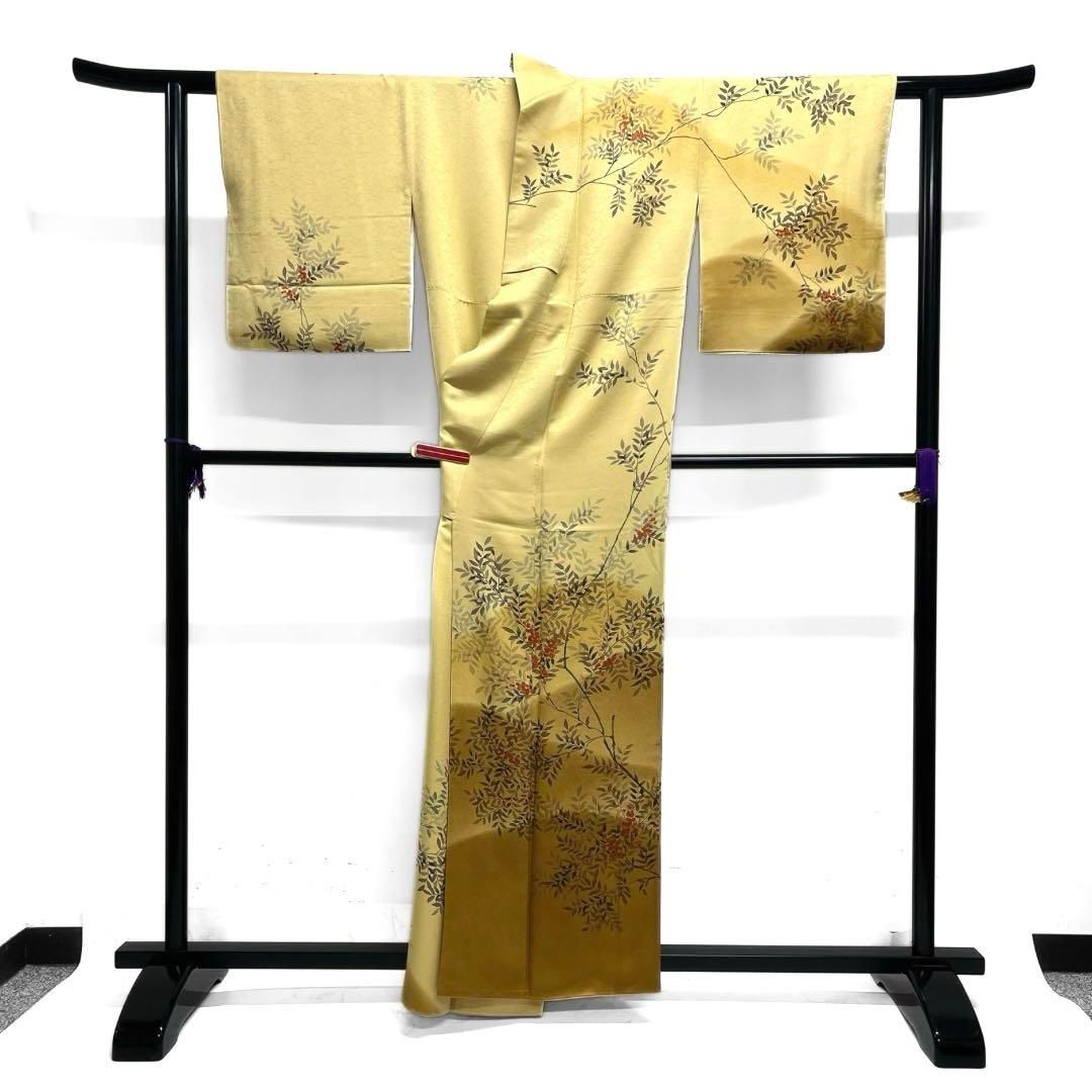 訪問着 南天 遠山 リーフ くすみカラー 氷割れ地紋 着物 103b d - メルカリ