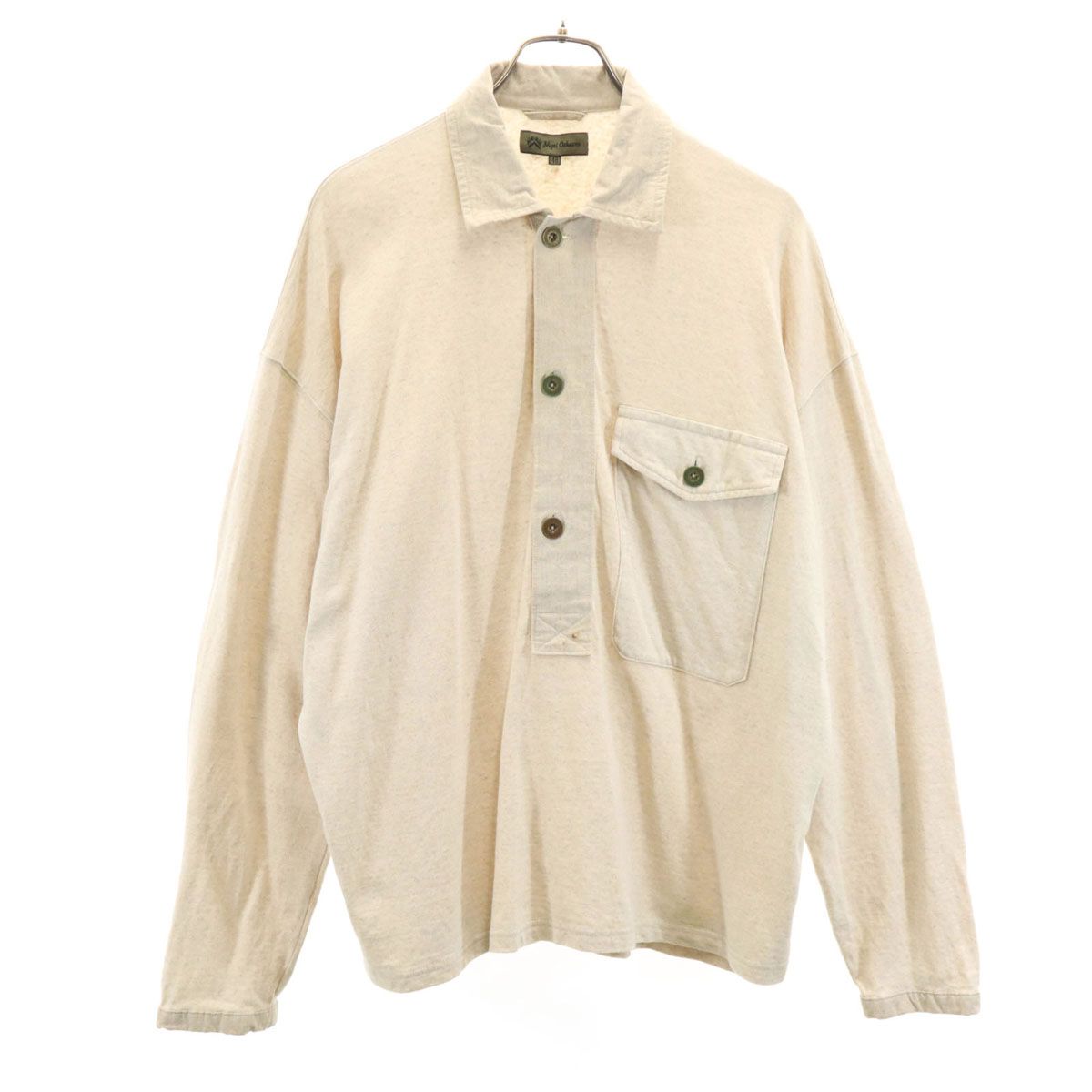 Nigel Cabourn ナイジェルケーボン 日本製 長袖 ハーフボタン コットンシャツ 48 アイボリー 天竺 メンズ 古着