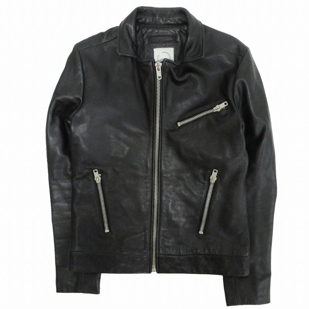 黒レザーシングルライダースジャケット 牛革 牛革 シングルライダースジャケット メンズ ブラック S/M/L/LL