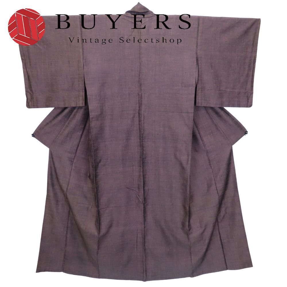 紬 正絹 パープル くすみ 単衣 モダン カジュアル 和装 呉服 和服 きもの レディース 女性