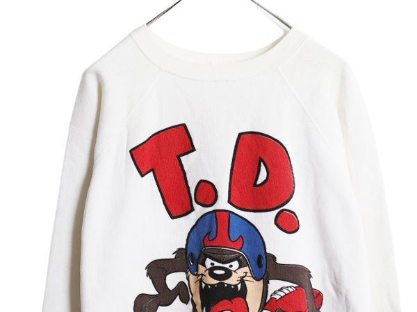80s USA製 ワーナー タズマニアンデビル プリント スウェット メンズ レディース XL 小さめ  ヴィンテージ キャラクター イラスト アメフト お得なクーポン配布中!】 80s USA製 ワーナー タズマニアンデビル