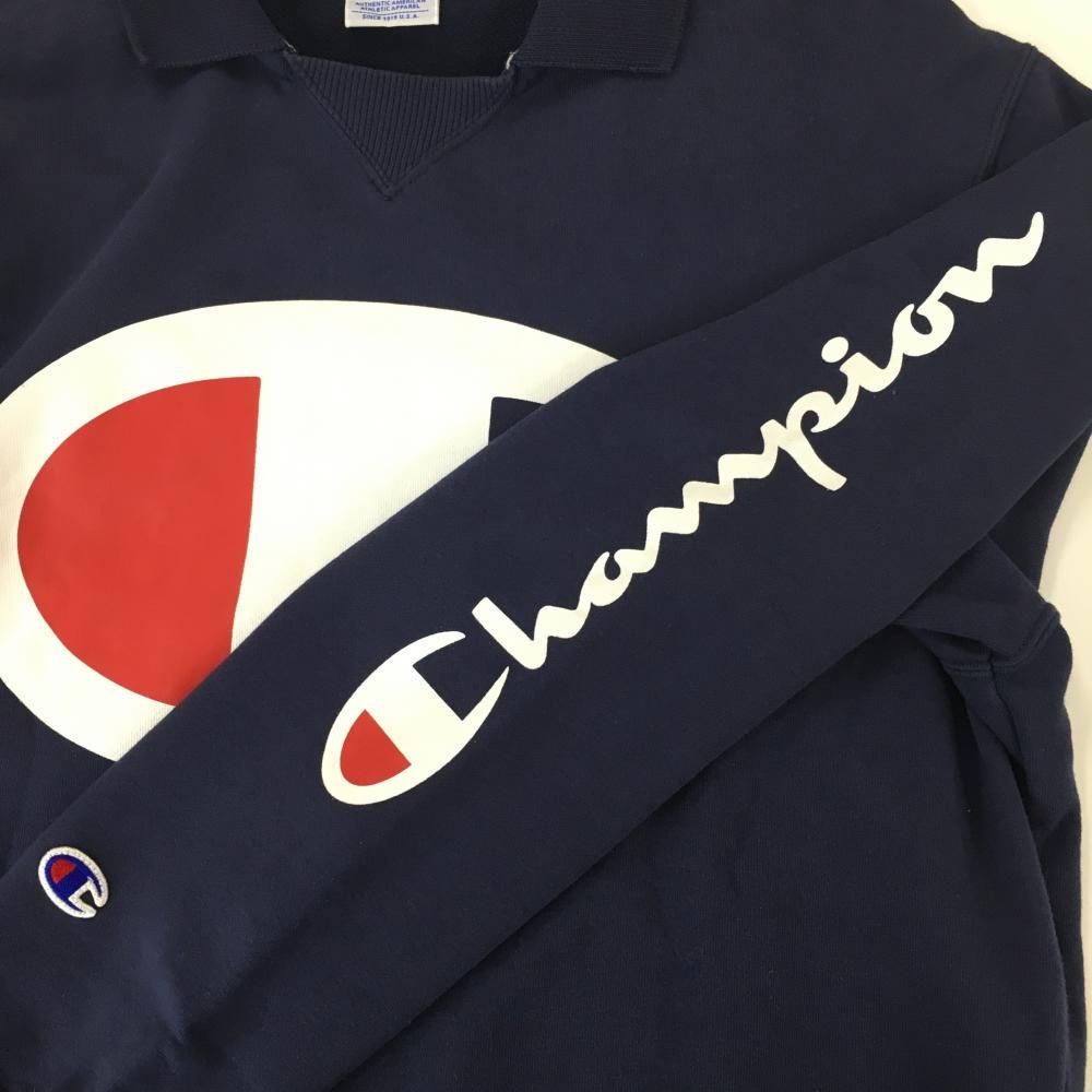チャンピオン×ビームスゴルフ 襟付きトレーナー ネイビー×白