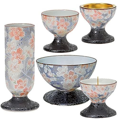 五具足 仏具セット 花立 花瓶 ろうそく立て 灯立 仏飯器 ご飯入れ 茶湯器 水入れ 香炉 線香立て お盆 仏壇 お墓参り にも 使え