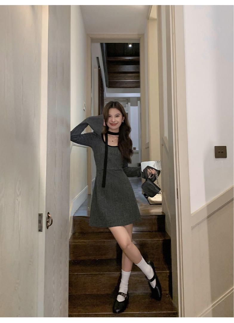 上品セクシー ひざ丈ニットミニワンピ