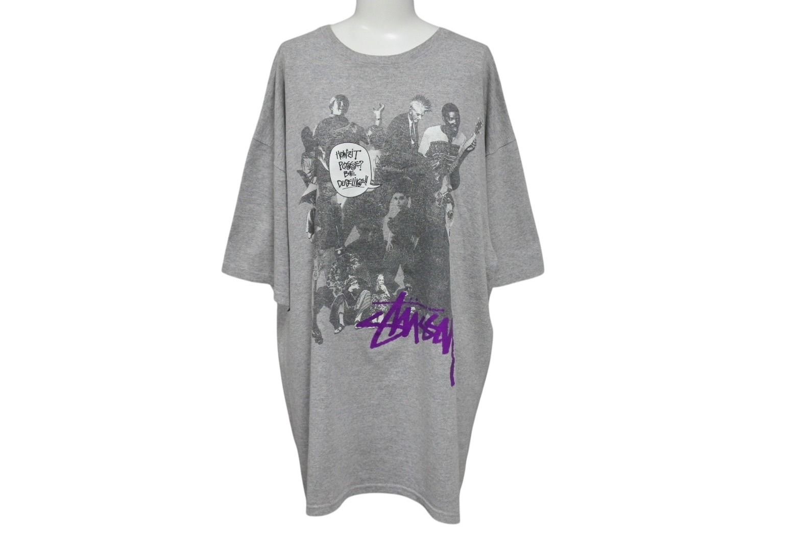 90s USA製 STUSSYステューシー 白タグ フォトプリント コットンTシャツ OLD STUSSY オールドステューシー フォト 半袖Tシャツ 古着 ヴィンテージ コットン グレー ブラック サイズXL 美品 中古 4c075818
