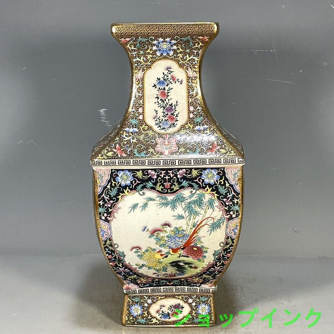 清乾隆琺瑯彩花鳥図紋天球瓶 景徳鎮 陶磁器 装飾品 工芸品 美術品 置物 清乾隆琺瑯彩花鳥図紋四方賞瓶 景徳鎮 陶磁器 装飾品 工芸品