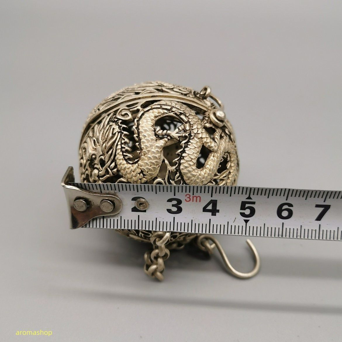 香道具 鍍金 纏枝蓮花 鳳紋透かし 吊り香炉 球香炉 径10cm 唐