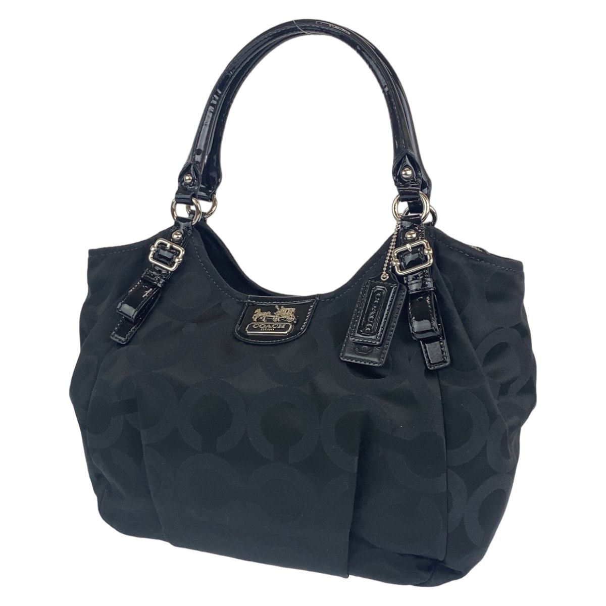 COACH コーチ オプアート ブラック 黒 シルバー金具 キャンバス /レザー ショルダーバッグ トートバッグ レディース 402379 【中古】 COACH コーチ オプアート ブラック 黒 シルバー金具 キャンバス