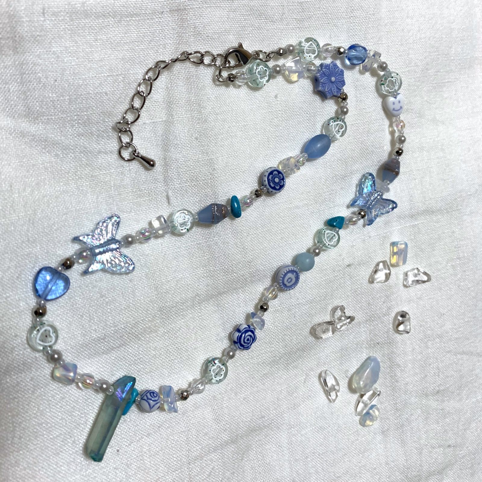 12.ストーンシリーズ虹・青 ハンドメイド ビーズ ネックレス