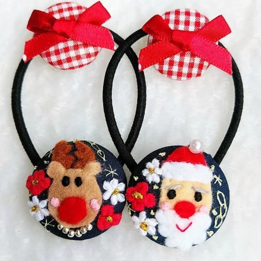 クリスマスリース3センチくるみボタンヘアゴム2点セット クリスマスリース3センチくるみボタンヘアゴム2点セット