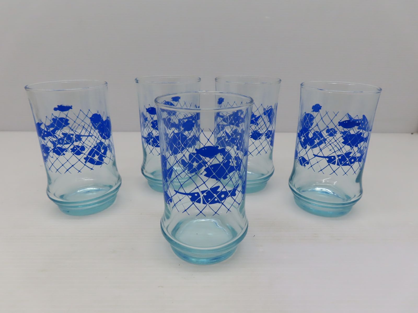 新品☆未使用ガラス製 昭和レトロなグラス&トレー完品6点