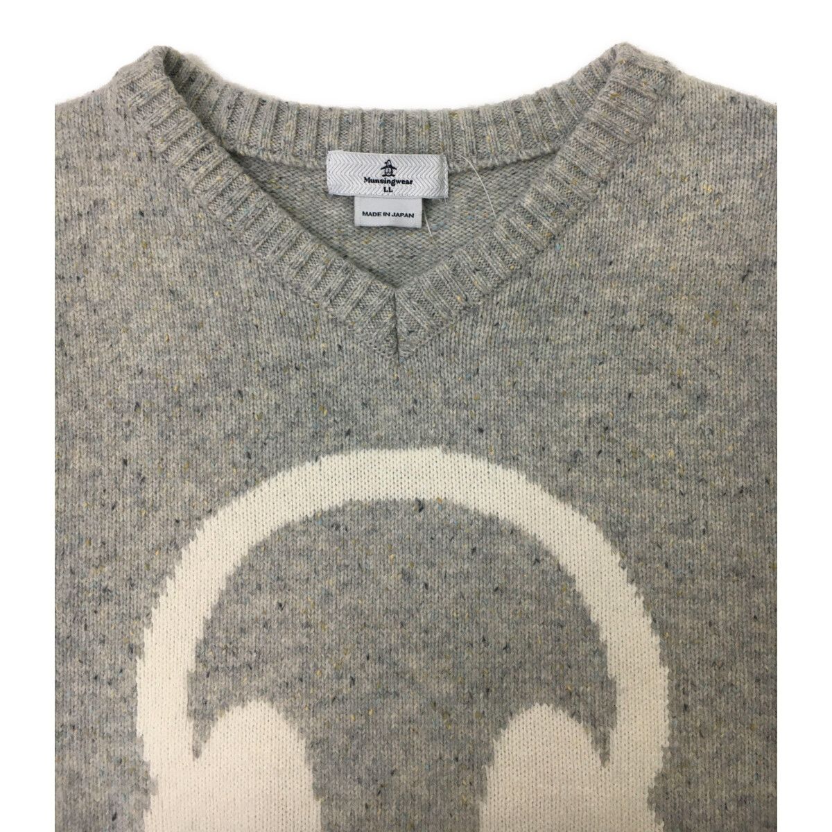 Munsingwear - coco 中古 マンシングウェア Munsing wear レディース セーター LL 杢グレー ヘッドホン柄 Vネック 中古 レディース マンシングウェア Munsing wear セーター LL 杢