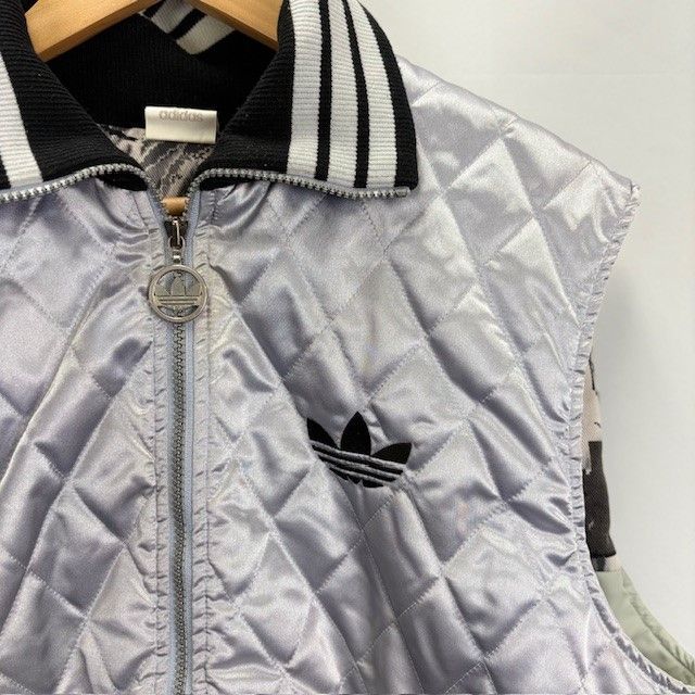 90年代 Adidas デサント キルティング ベスト シルバー 日本製 AA-5164 