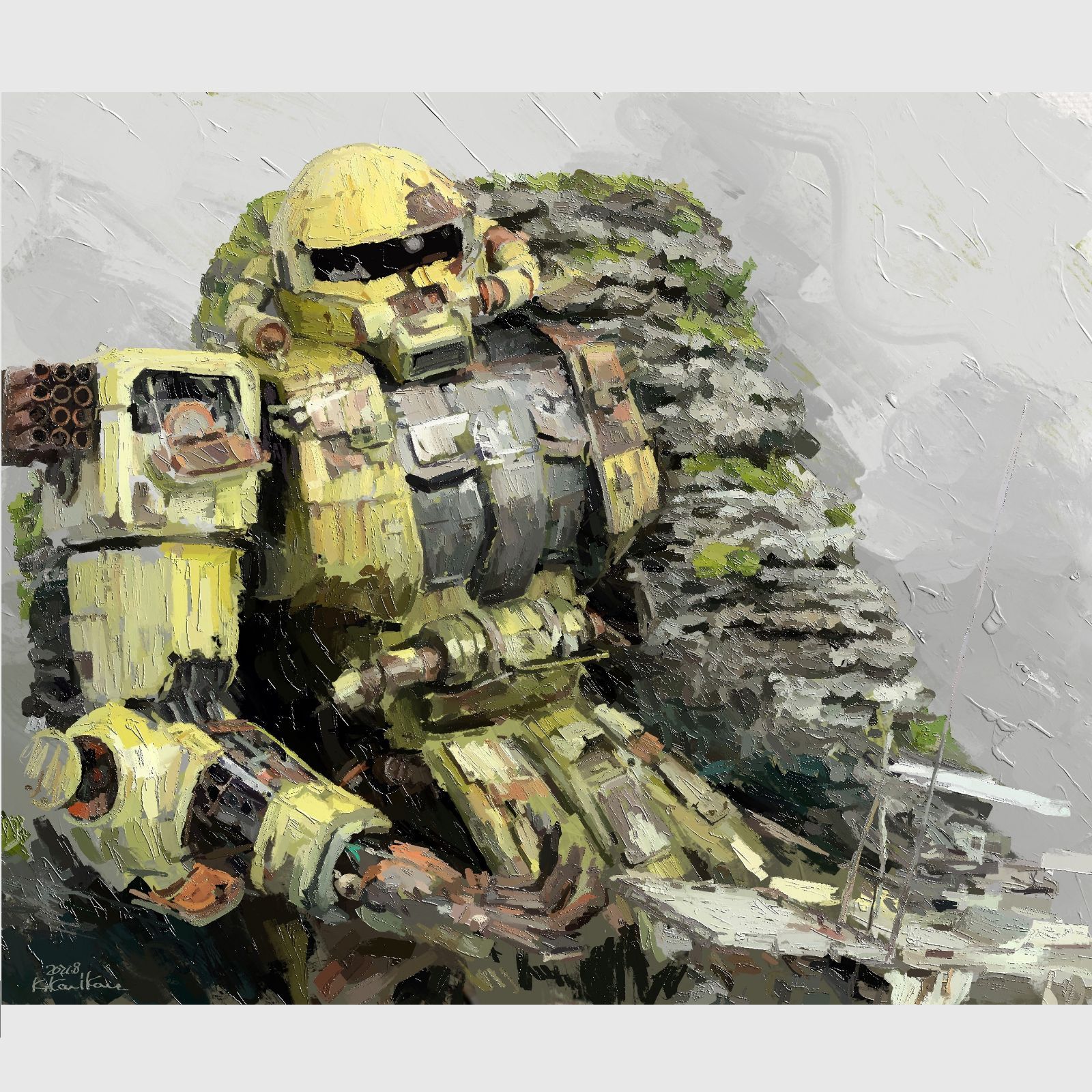 GM6/ 朽ちたZAKU-Ⅱ】油絵 - メルカリ