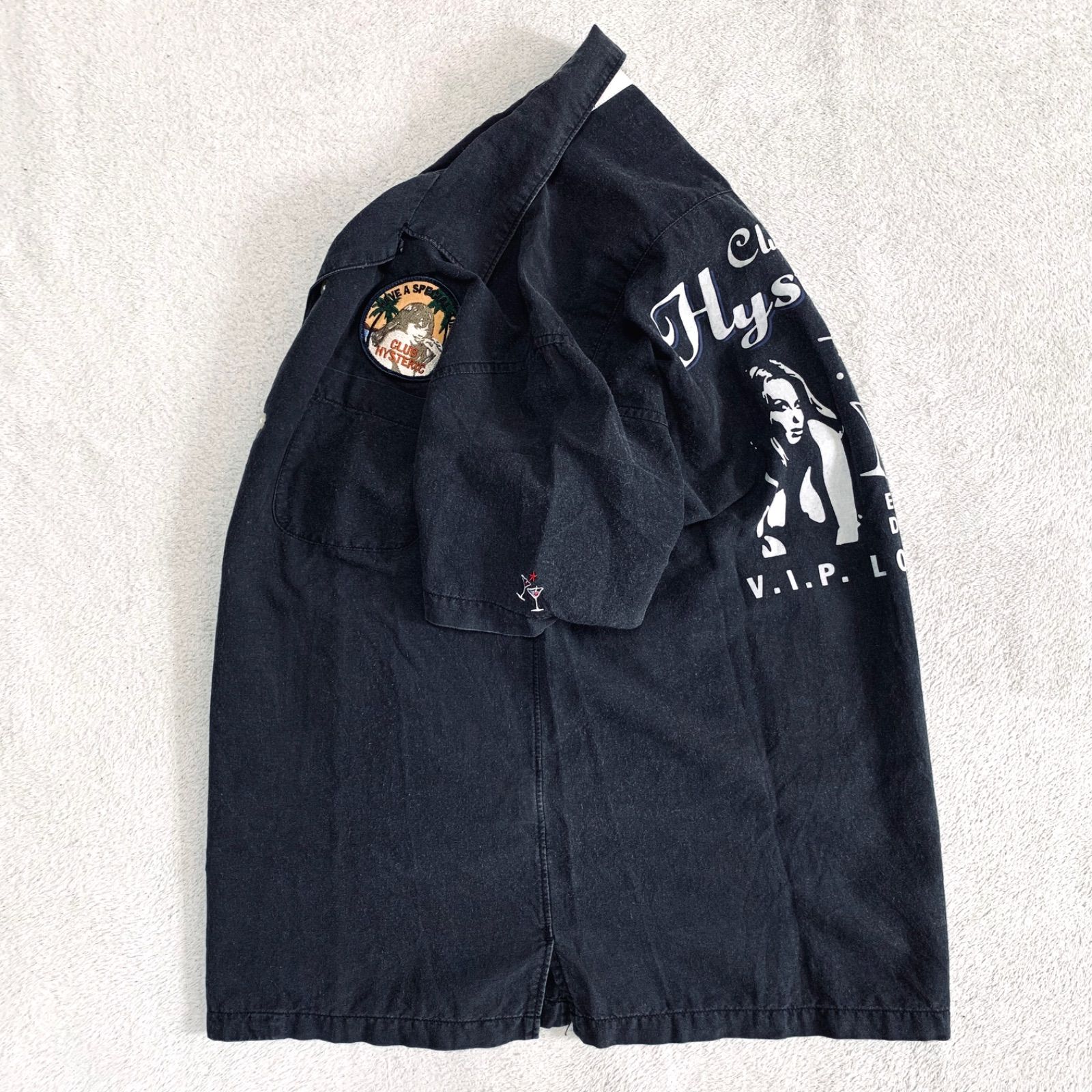ヒステリックグラマー ボーリング 開襟シャツ 刺繍 フロッキー ブラック 日本製 HYSTERIC GLAMOUR ヒステリックグラマー 24SS SUPER FUZZ