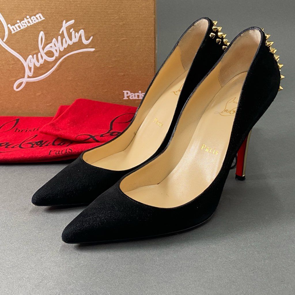 6b27 《美品》 Christian Louboutin クリスチャンルブタン ZAPPA 100 SUEDE ゴールドスタッズパンプス 39  ブラック スエード イタリア製 - メルカリ