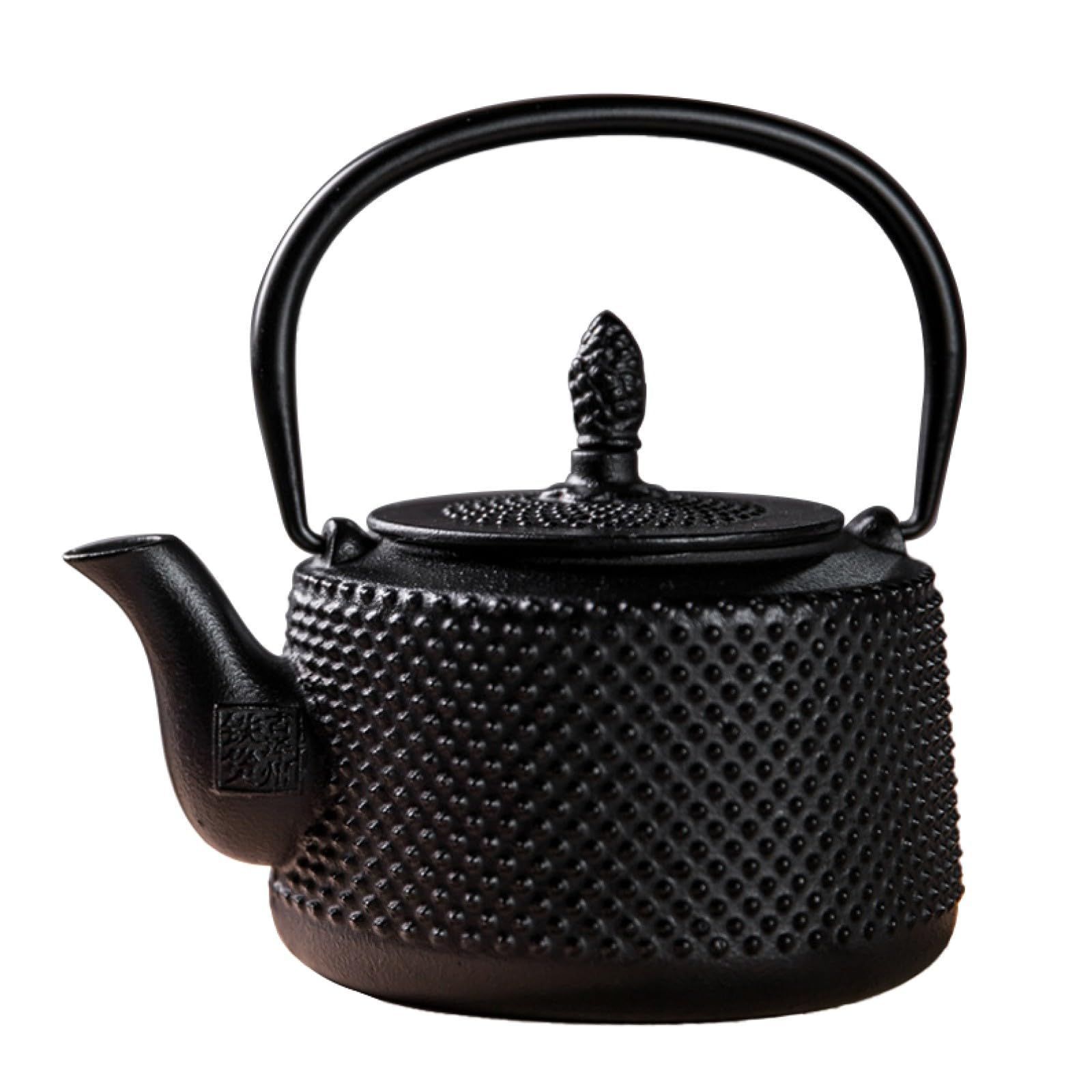 日本式茶器 直火 手作り IH対応 煎茶 茶道 お茶ポット 鉄瓶 鉄瓶 茶席 急須 装飾 耐久性 750ml 茶器 鉄びん 伝統工芸品 やかん 木樽型 黒
