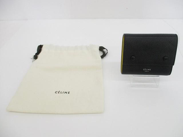 セリーヌ CELINE 三つ折り財布 ブラック イエロー ユニセックス