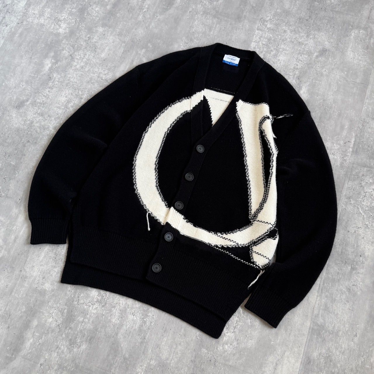 Off-White™ オフホワイト ロゴインターシャ ウール カーディガン