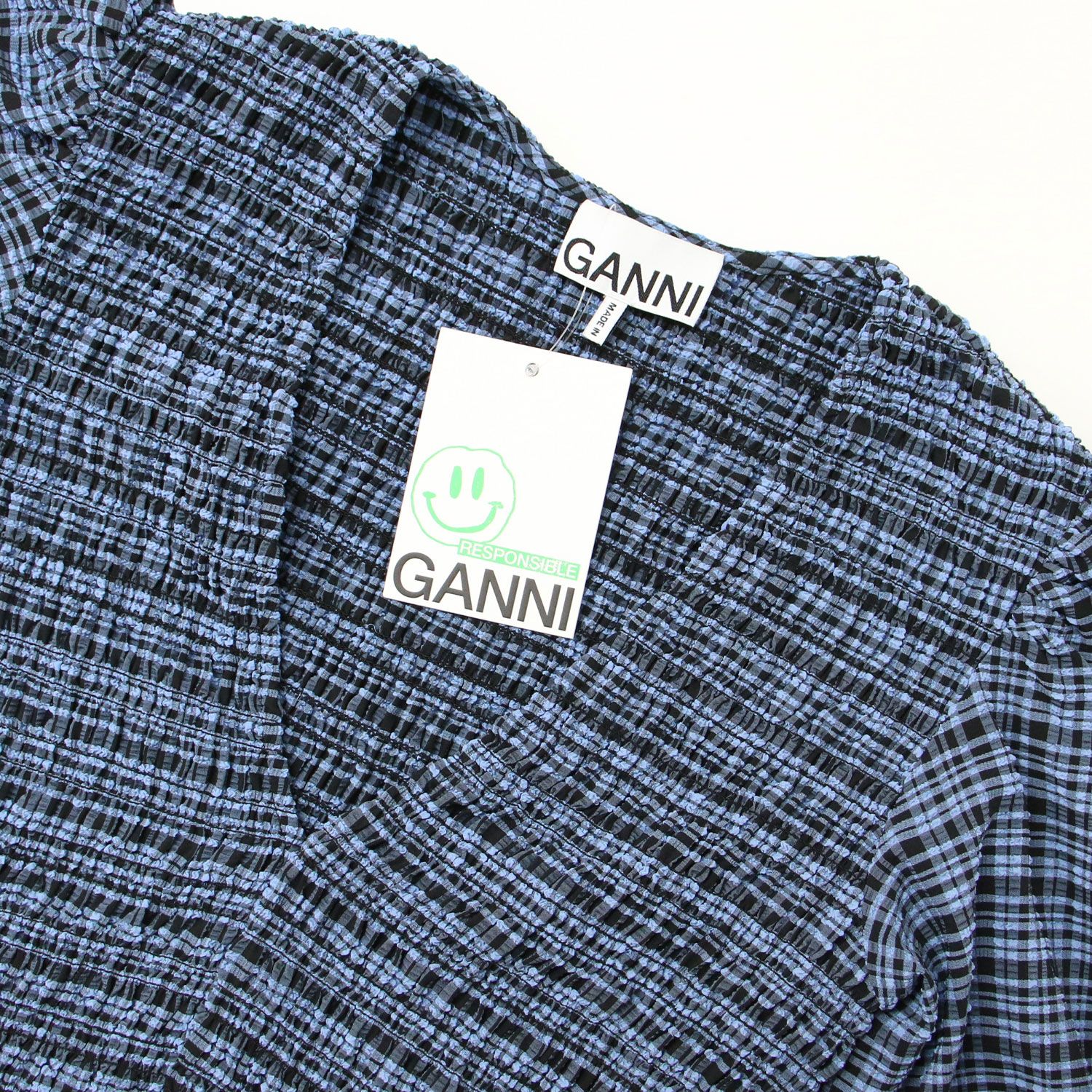 美品 GANNI ガニー ワンピース ブルー サイズ:32(XXS) チェック  