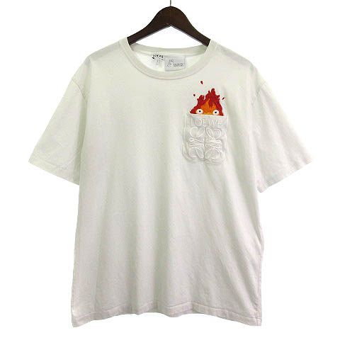 ロエベ LOEWE 23SS ハウルの動く城 Calcifer pocket Tee カルシファー Tシャツ カットソー 半袖 ロゴ刺繍 1726313 HB44Y22X03 白 ホワイト L