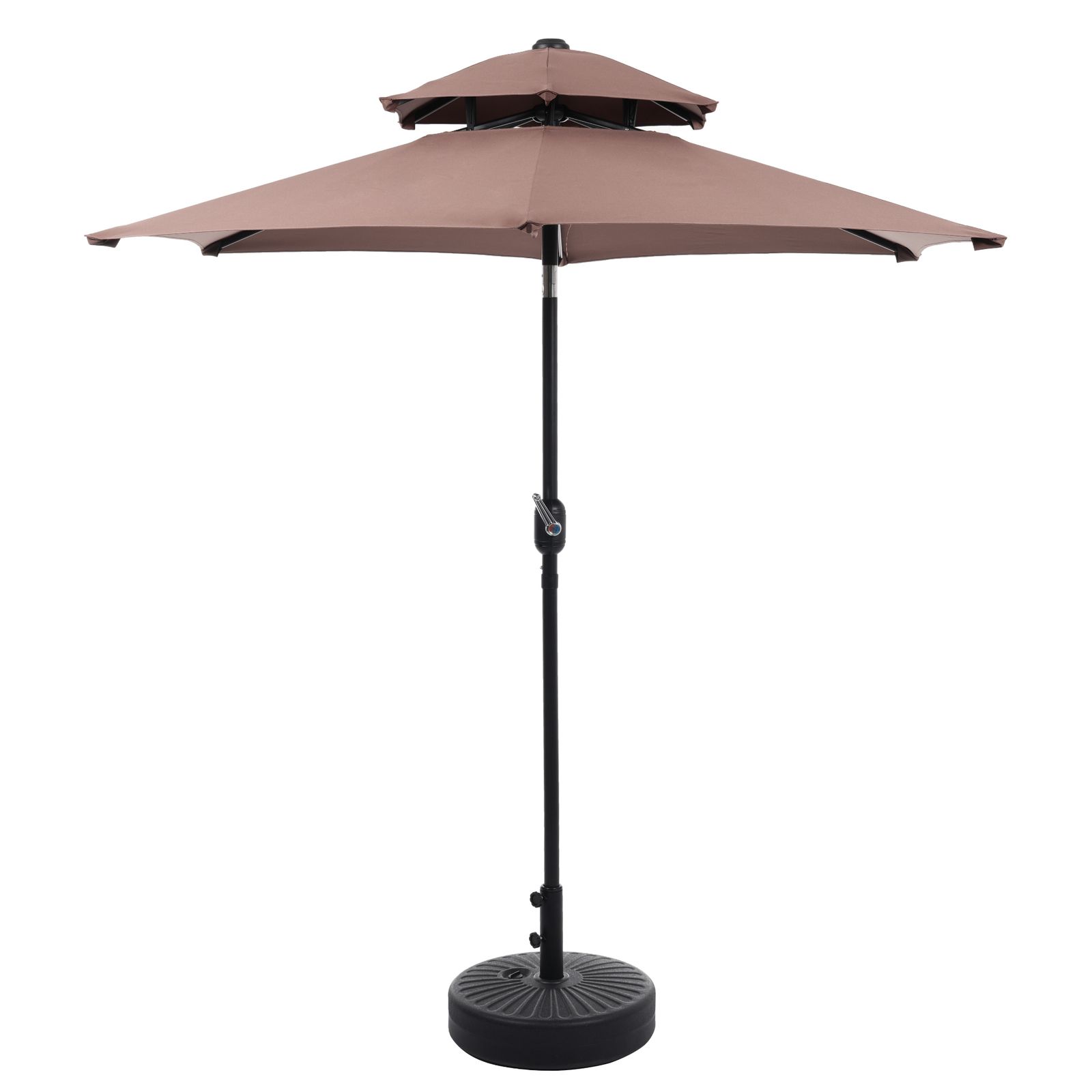 【新品】220cm 30+UPF パラソル ベース付きセット セール中」【ブラウン・シンプルデザイン・直径220cm・ベース付き