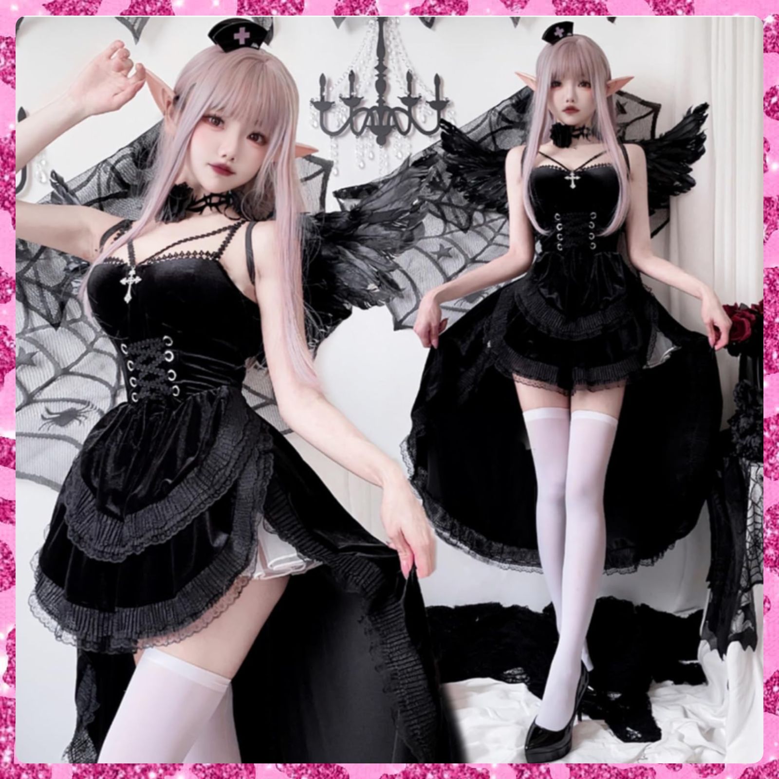 セクシーハロウィン魔女ドレスキャバサンタバレンタインランジェリー翼付き フルセット ハロウィーン イベント 仮装 衣装 デビル 小悪魔 エロ 誘惑 撮影会 パーティー