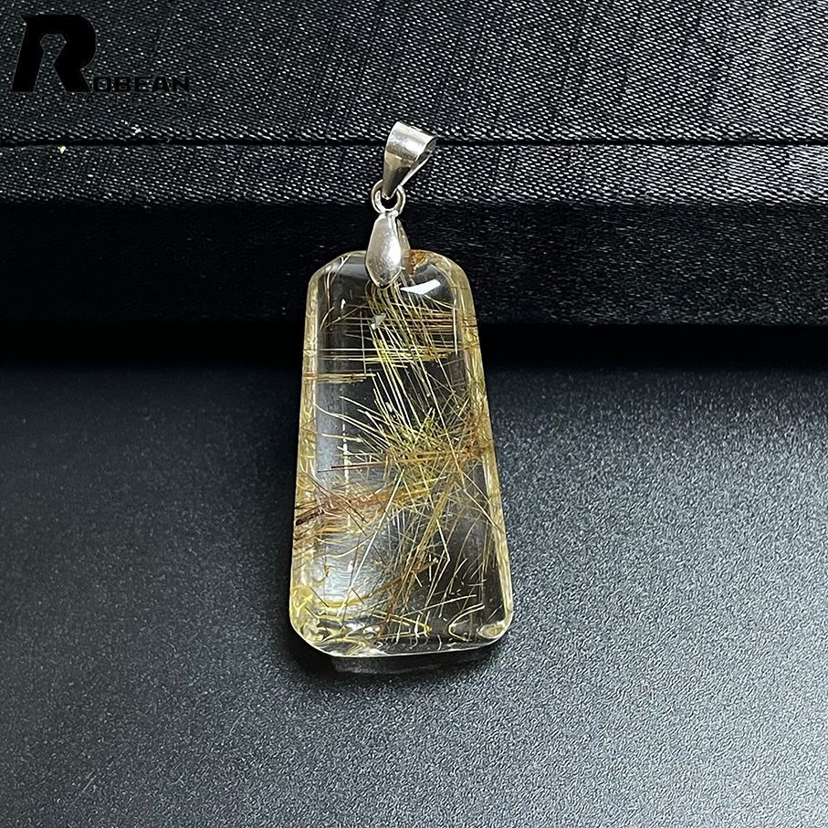 在庫切れ 上級 EU製 定価6万円ROBEAN・タイチンルチルペンダント黄金針水晶 ゴールド アクセサリー 九星開運天然石 プレゼント 33.6*18.5*10mm M727243