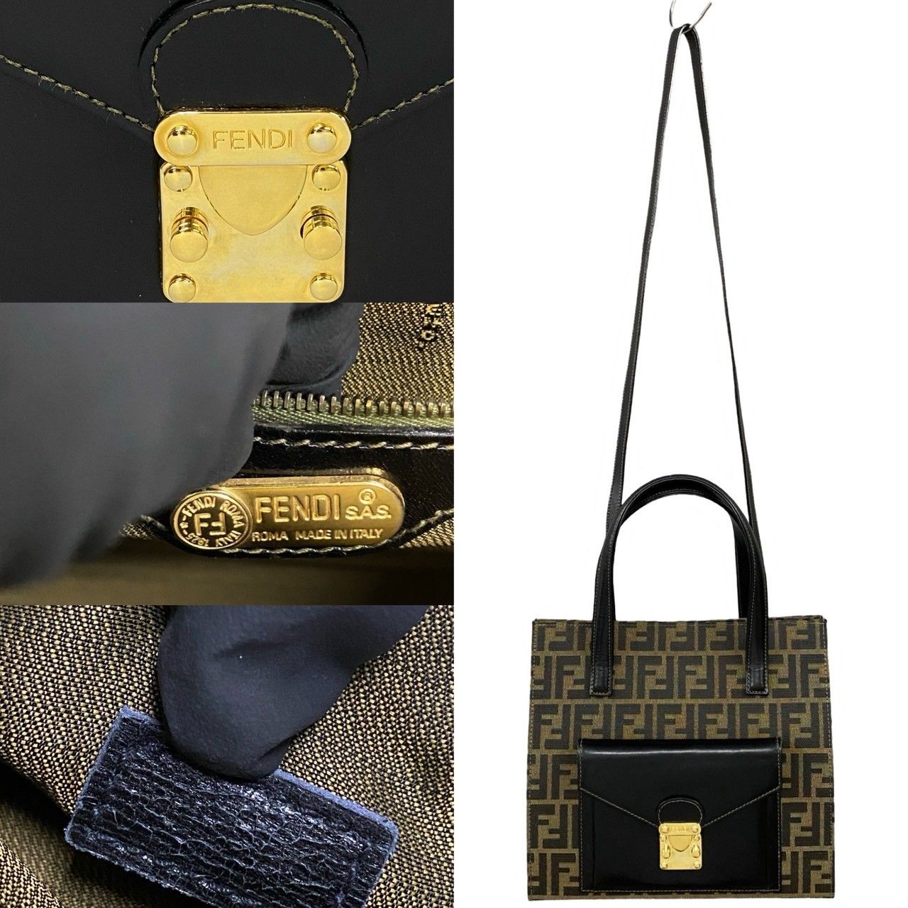 極 美品 FENDI フェンディ ヴィンテージ ズッカ FF 柄 金具 レザー キャンバス 2way ハンドバッグ ショルダーバッグ ブラウン  19481 - メルカリ