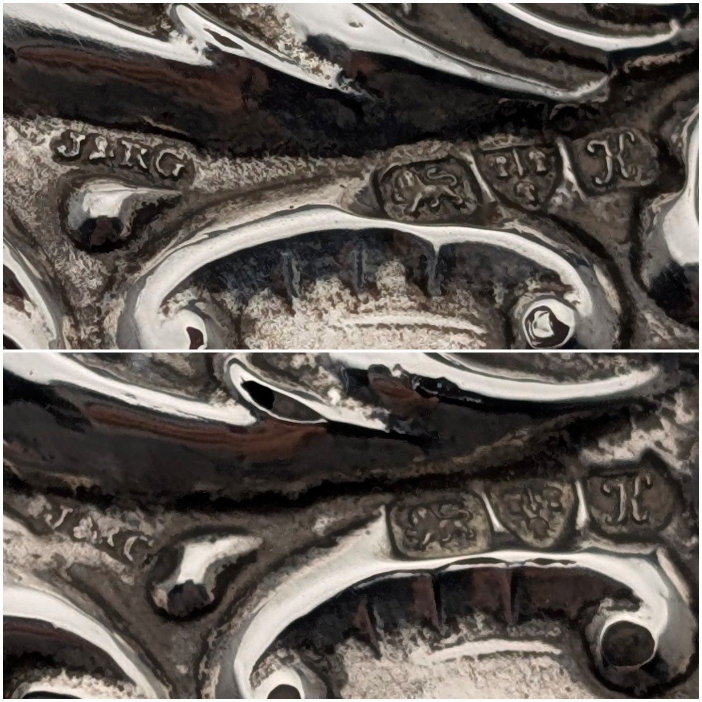 1910年 英国アンティーク 純銀装飾ハンドル ヘアブラシペア J&amp;R Griffin 1910年 英国アンティーク 純銀装飾ハンドル ヘアブラシペア J&R
