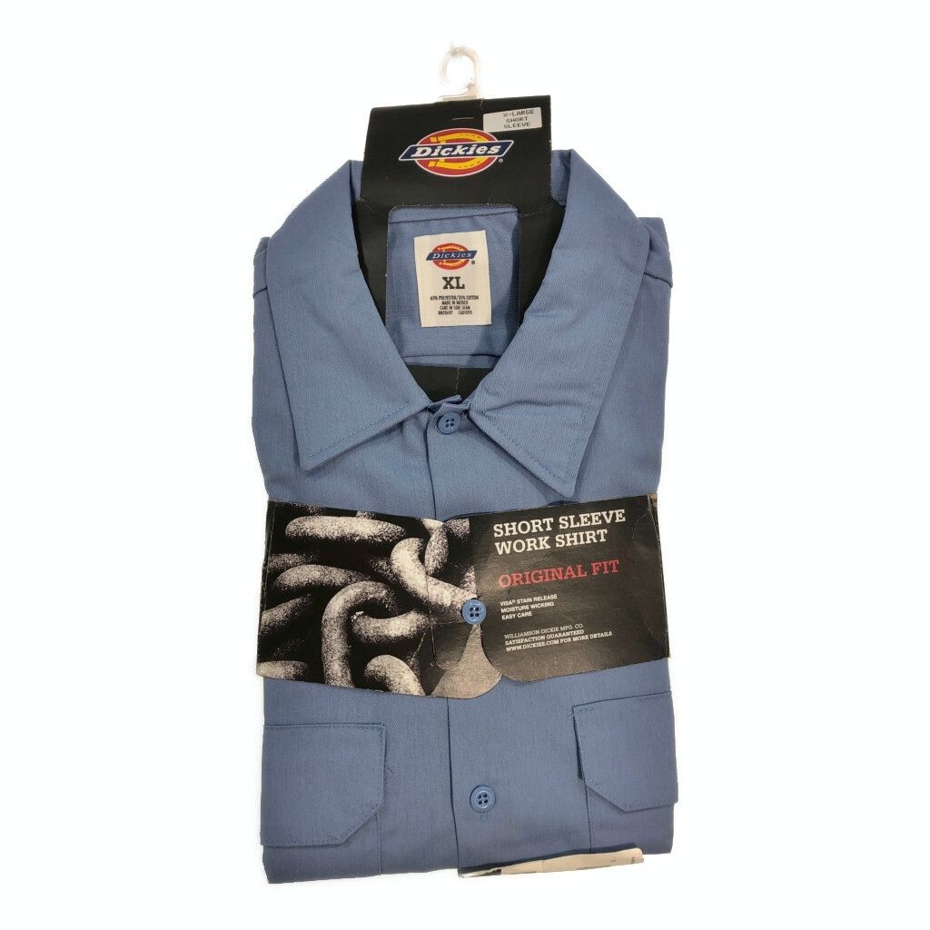 新品タグ付き Dickies ディッキーズ 半袖 ワークシャツ ブルー (メンズ XL) 中古 古着 T3676