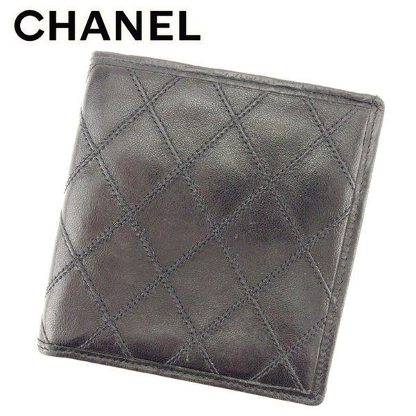 CHANEL ブラック レザー 二つ折り財布 CHANEL ブラック レザー 二つ折り財布 - メルカリ