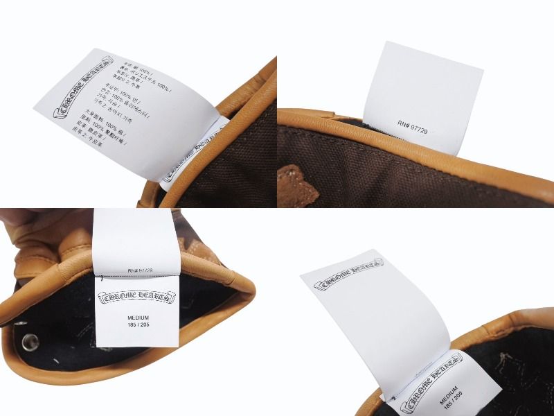  CHROME HEARTS クロムハーツ レザーグローブ サイズM CHプラスパッチ クロスボールボタン 6パッチ シルバー925 4 b 006590 手袋 小物